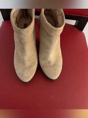Modern Vintage Beige Suede Ankle Booties